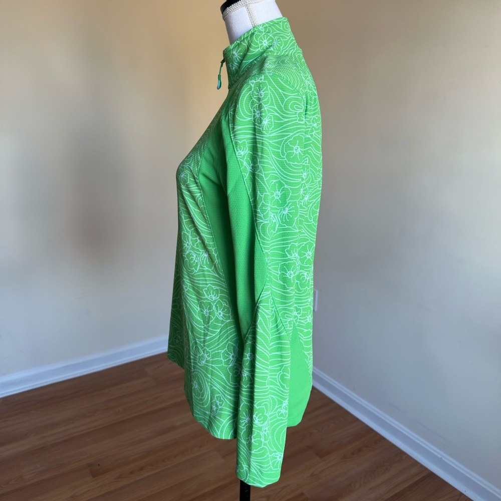 LL Bean Womens Top 1/4 Zip Pullover Mesh Floral Green White size Small - Picture 2 of 10